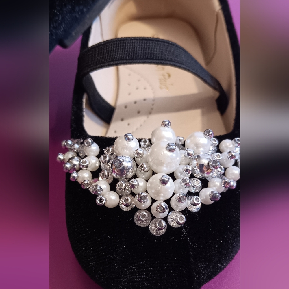 Dream Pairs Black Velvet Ballet Flat Pearls/Sequins Girls Size 9 - Picture 5 of 10